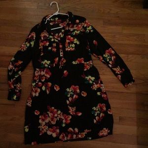 Flower Print Shirt Dress with tie waist